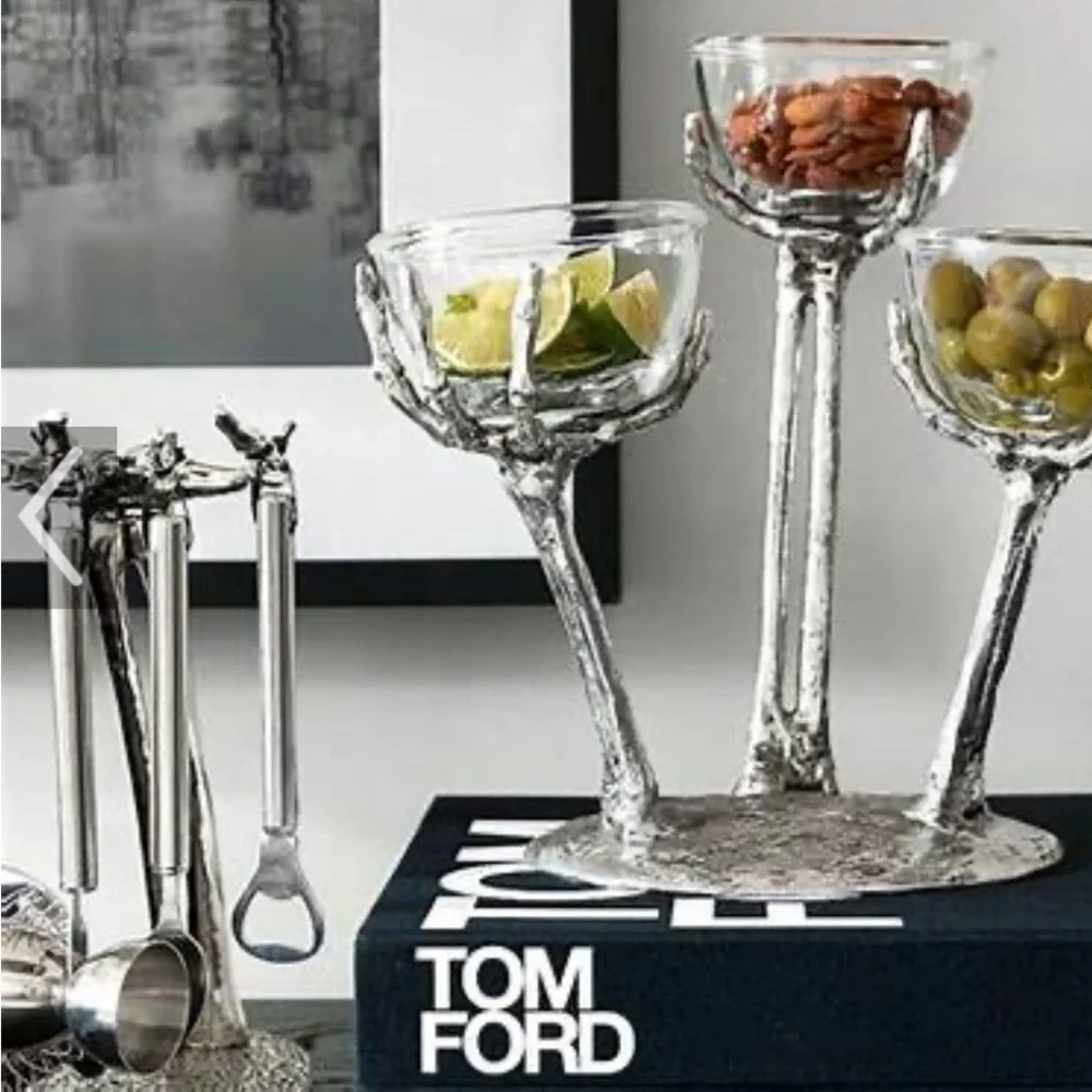 Pottery Barn Halloween skeleton triple condiment server